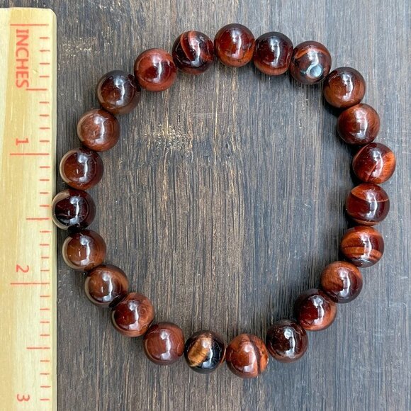 Red Tigers Eye Gemstone Stretch Bracelet Handmade - Picture 7 of 7